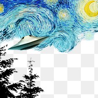 Png UFO Starry Night border, Van Gogh's famous painting remixed by rawpixel, transparent background