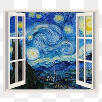 Png Starry Night window sticker, Van Gogh's famous painting remixed by rawpixel, transparent background