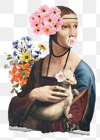 Png Lady with an Ermine sticker, Da Vinci's painting remixed by rawpixel, transparent background