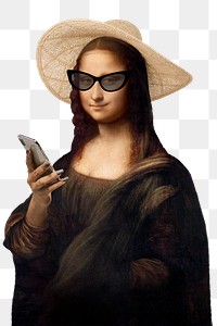 Png Mona Lisa using phone sticker, famous artwork remixed by rawpixel, transparent background