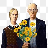 American Gothic png sticker, famous artwork remixed by rawpixel, transparent background