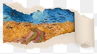 Van Gogh's Wheatfield png sticker, ripped paper remixed by rawpixel, transparent background