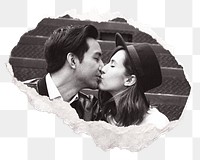 Couple kissing png sticker, torn paper, transparent background