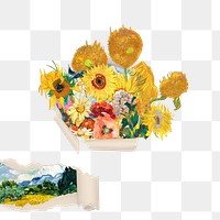 Sunflower png sticker, torn paper remixed by rawpixel, transparent background