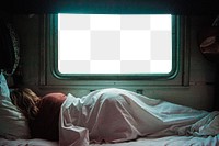 Png sleeping woman in train sticker, transparent design