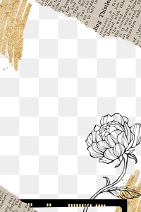 Peony png frame, ephemera transparent background