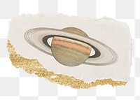 Saturn png sticker, glitter torn paper transparent background