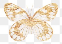 Gold butterfly png sticker, glitter transparent background