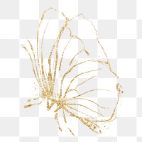 Png gold glitter butterfly sticker, line art transparent background