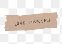 Png love yourself word sticker, washi tape transparent background