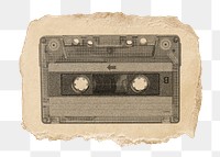 Tape cassette png sticker, ripped paper transparent background