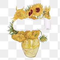 Sunflower png sticker, Van Gogh's famous artwork, copy space transparent background remixed by rawpixel