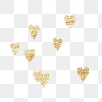 Png gold glitter heart sticker, transparent background