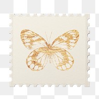 Gold butterfly png sticker, ephemera stamp transparent background