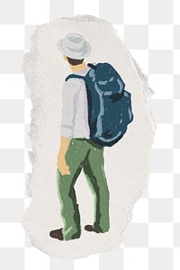 Backpacker png sicker, hobby, ripped paper design transparent background