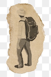 Backpacker png sicker, hobby, ripped paper design transparent background