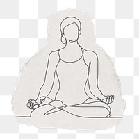 Meditation png sicker, leisure activity, ripped paper design transparent background