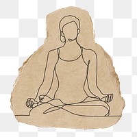 Meditation png sicker, leisure activity, ripped paper design transparent background