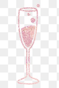 Sparkling wine png sticker, pink glitter design transparent background