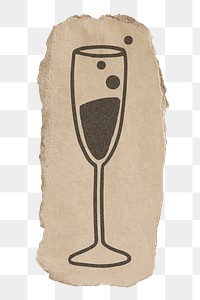 Sparkling wine png sticker, torn paper design transparent background