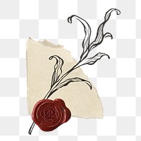 Leaf line art png sticker, wax seal transparent background