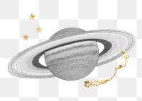 Saturn png sticker, black and white transparent background