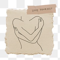 Love yourself png sticker, craft paper design transparent background