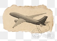 Airplane png sticker, torn paper transparent background