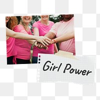 Girl power png mood board sticker, breast cancer awareness concept on transparent background
