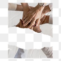 Ripped teamwork png poster, business hands united on transparent background
