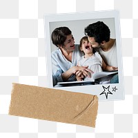 Happy family png sticker, parents and daughter instant film image on transparent background