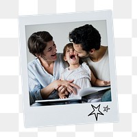 Happy family png sticker, parents and daughter instant film image on transparent background