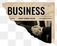 Business agreement png, handshake stained ripped newspaper, transparent background