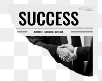 Business success png, handshake ripped newspaper, transparent background