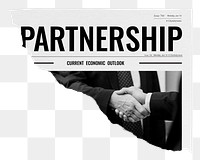 Business partnership png, handshake ripped newspaper, transparent background