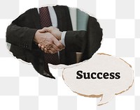 Business success png, handshake speech bubble, transparent background