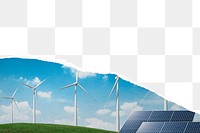 Renewable energy png ripped paper sticker, sustainable environment, wind turbine farm on transparent background