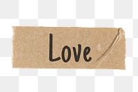 Love png washi tape sticker, Valentine's concept, typography on transparent background