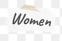 Women typography png ripped paper sticker, journal collage element on transparent background