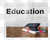 Education png newspaper, graduation cap, scroll image on transparent background