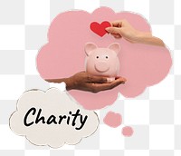 Charity png speech bubble, piggy bank collage element, transparent background