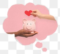 Piggy bank png speech bubble, charity collage element, transparent background