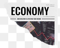 Economy newspaper png sticker, finance concept, ripped paper on transparent background