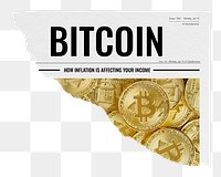 Bitcoin newspaper png sticker, cryptocurrency concept, ripped paper on transparent background
