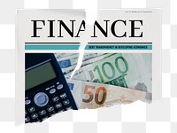 Finance newspaper png sticker, economy concept, ripped paper on transparent background