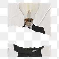 Bulb head png poster, business ideas, ripped paper design on transparent background
