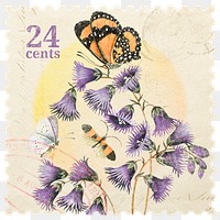 Png flower postage stamp sticker, ephemera graphic, transparent background