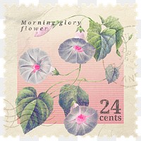 Png flower postage stamp sticker, ephemera graphic, transparent background