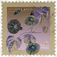 Png flower postage stamp sticker, ephemera graphic, transparent background