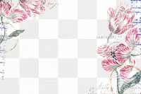 Flower png border frame, vintage illustration, transparent background